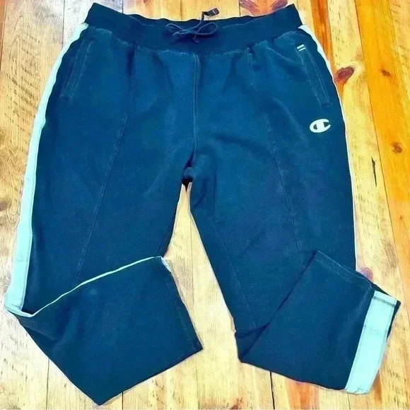 Champion tapered jogger sweatpants w tuxedo logo stripe elastic drawstring waist - Picture 2 of 8